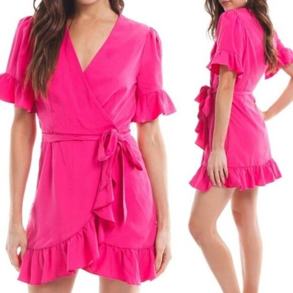 Line & Dot Dresses & Skirts - NEW Line & Dot Fuchsia Pink Ruffle 'Cherie' Wrap Dress Sz.XL